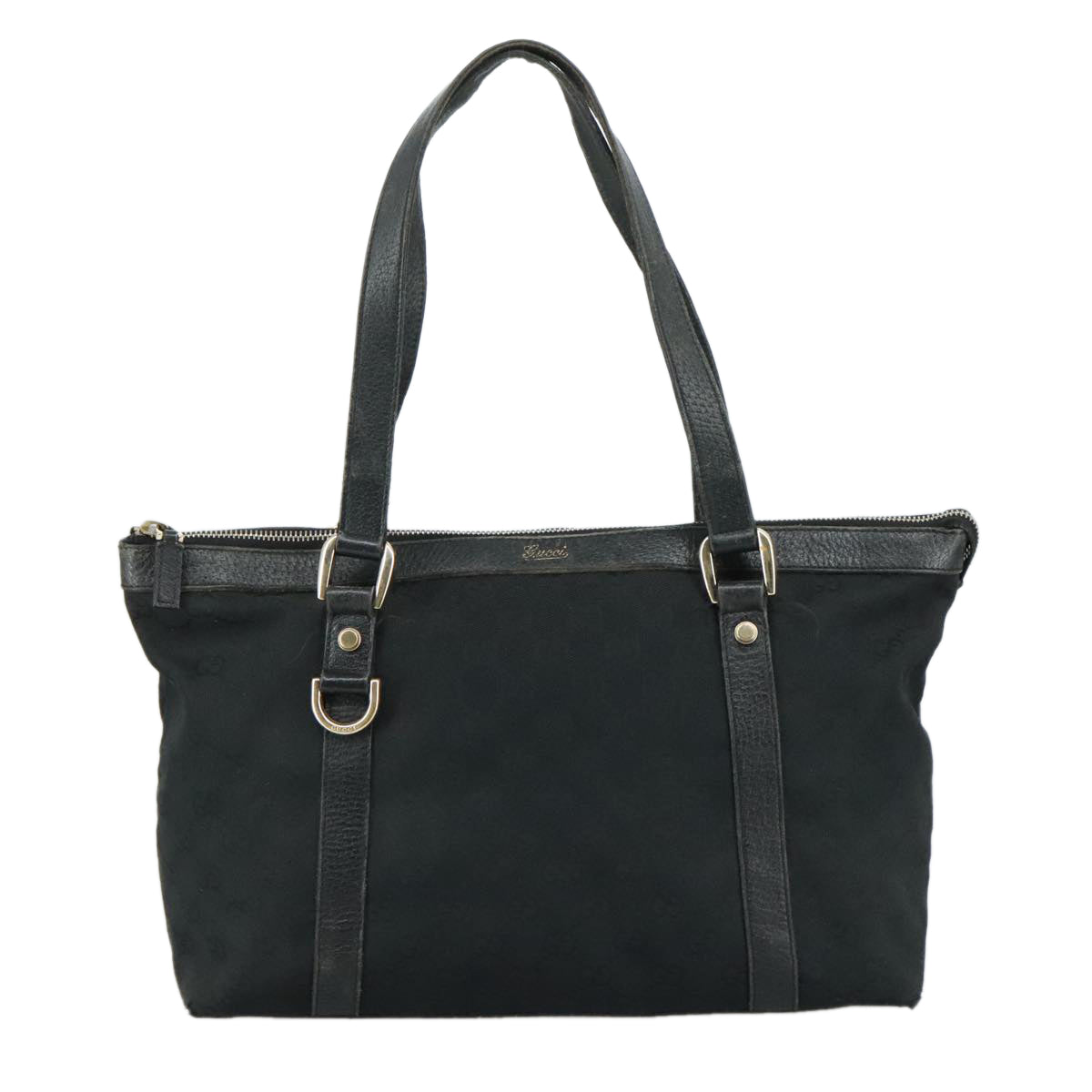 GUCCI GG Canvas Tote Bag Black Gold 141470 Auth 108824