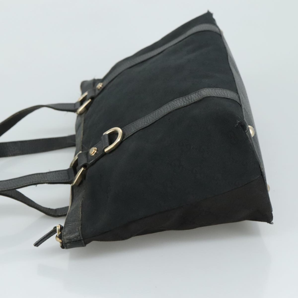 GUCCI GG Canvas Tote Bag Black Gold 141470 Auth 108824