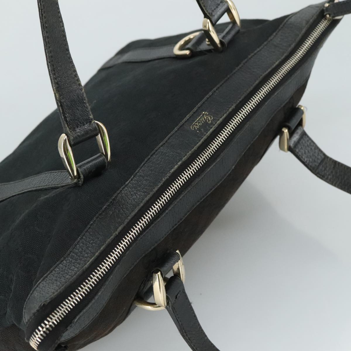 GUCCI GG Canvas Tote Bag Black Gold 141470 Auth 108824