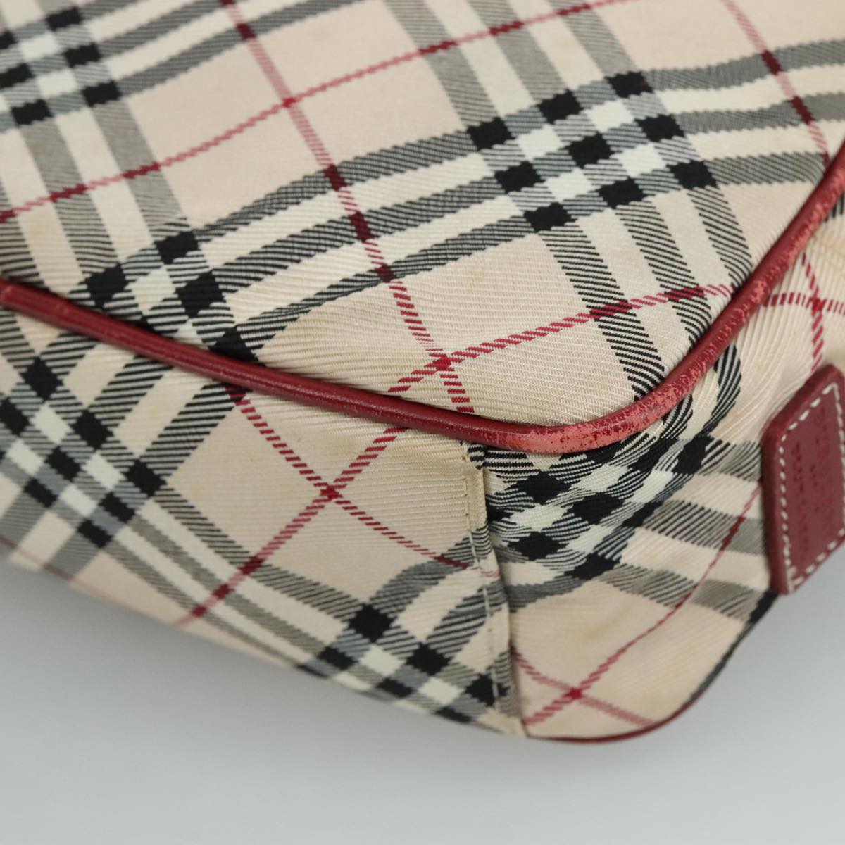 BURBERRY Nova Check Blue Label Shoulder Bag Nylon Beige Silver Auth 108828