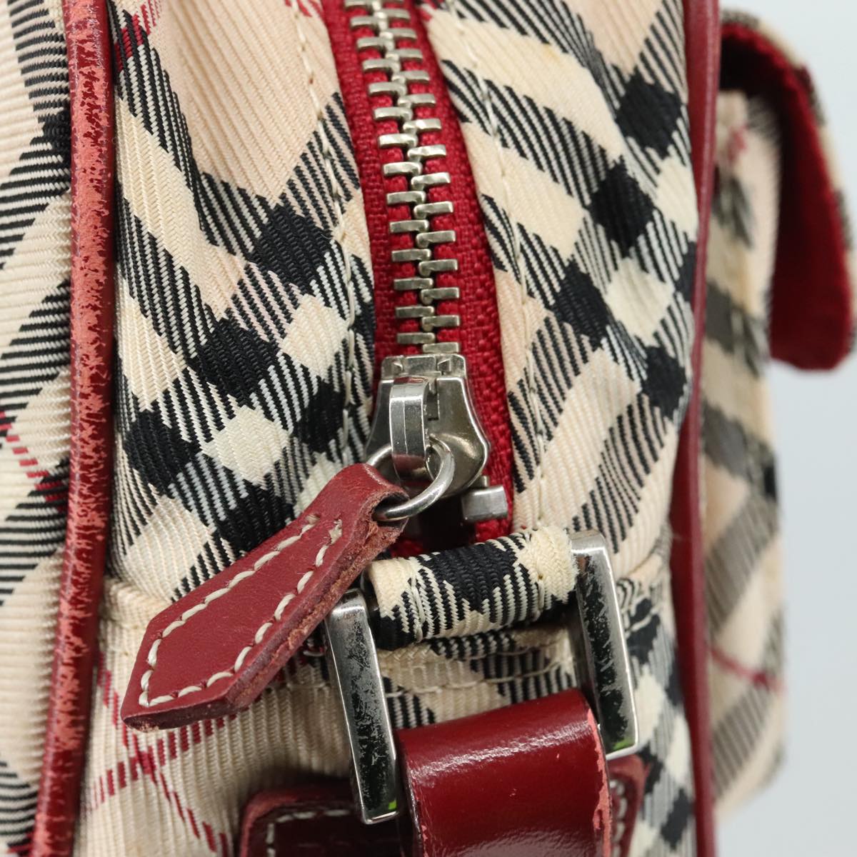 BURBERRY Nova Check Blue Label Shoulder Bag Nylon Beige Silver Auth 108828