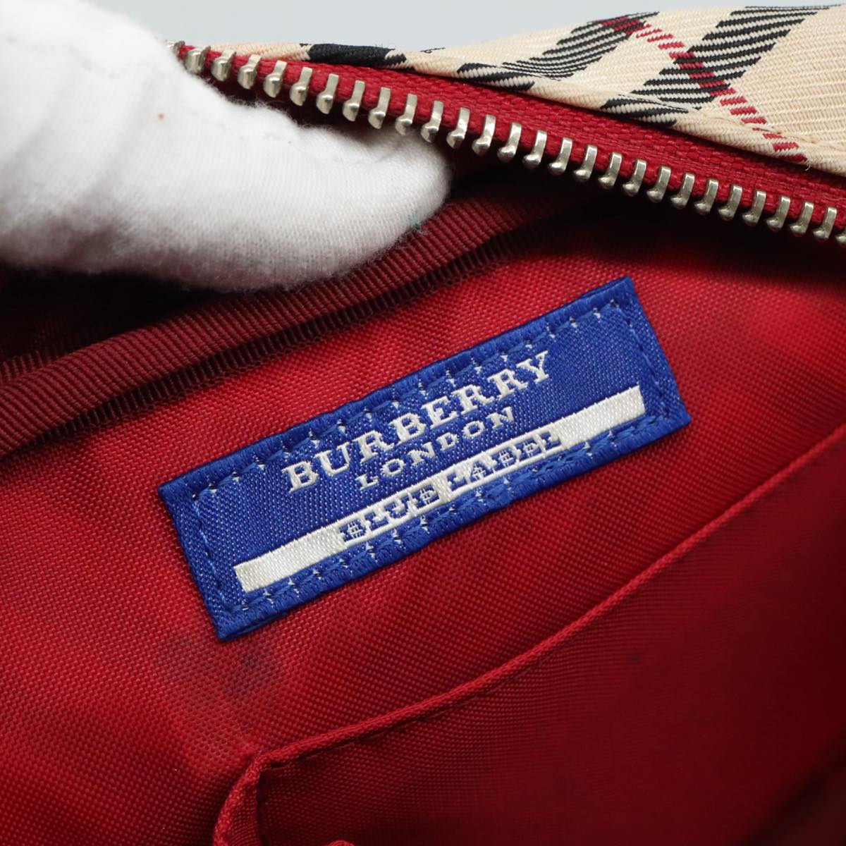 BURBERRY Nova Check Blue Label Shoulder Bag Nylon Beige Silver Auth 108828