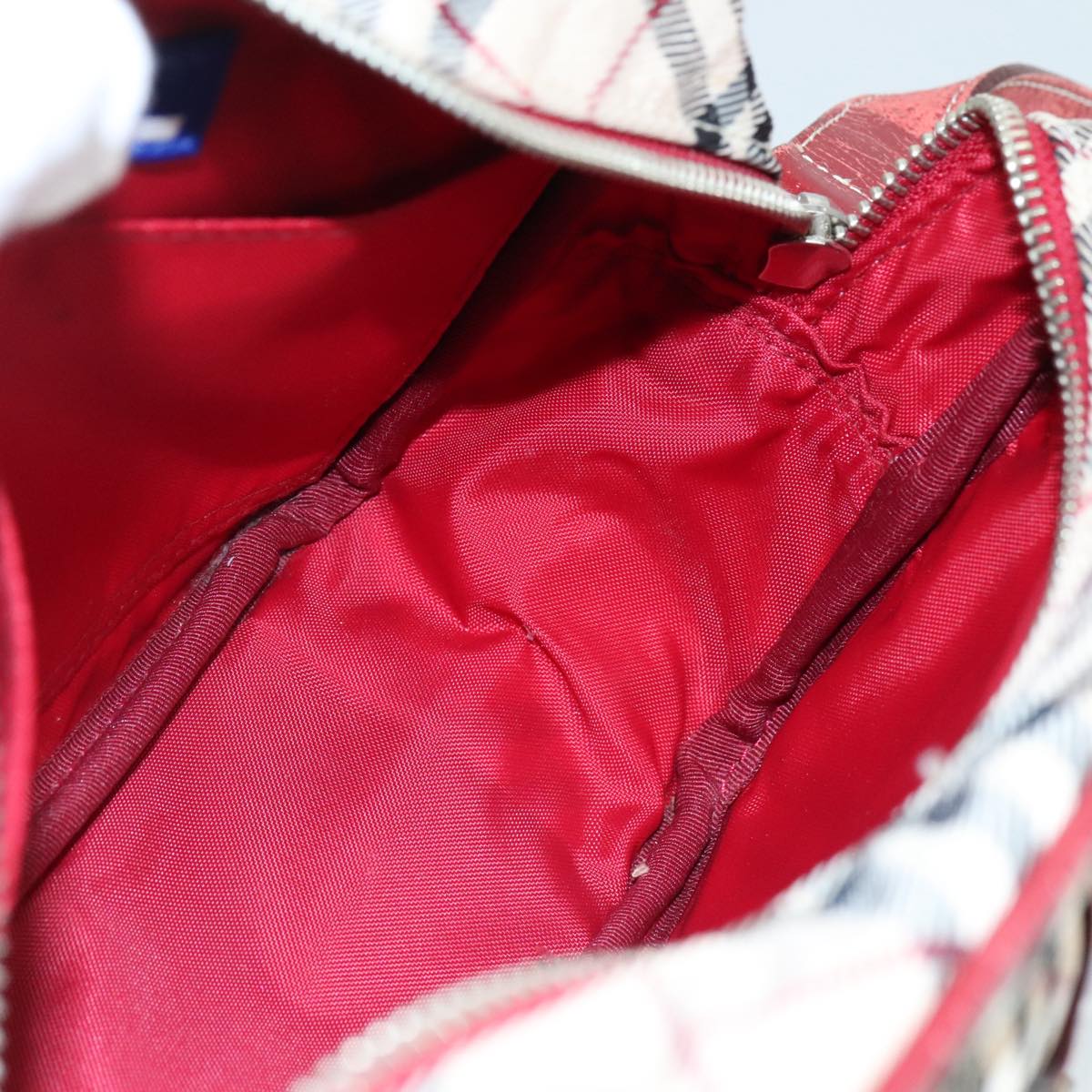 BURBERRY Nova Check Blue Label Shoulder Bag Nylon Beige Silver Auth 108828