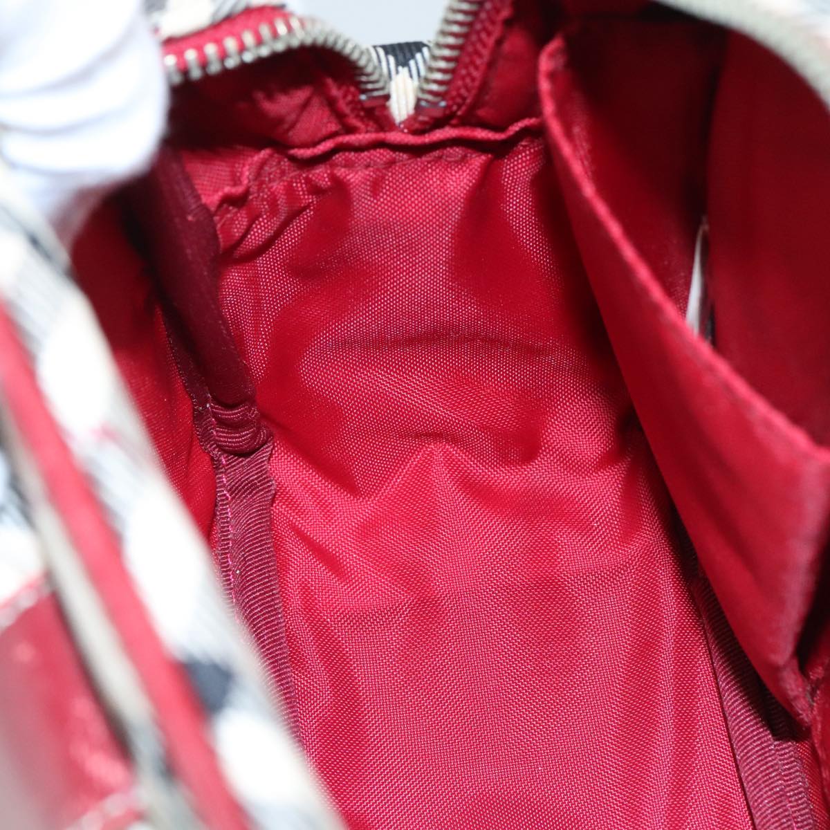 BURBERRY Nova Check Blue Label Shoulder Bag Nylon Beige Silver Auth 108828