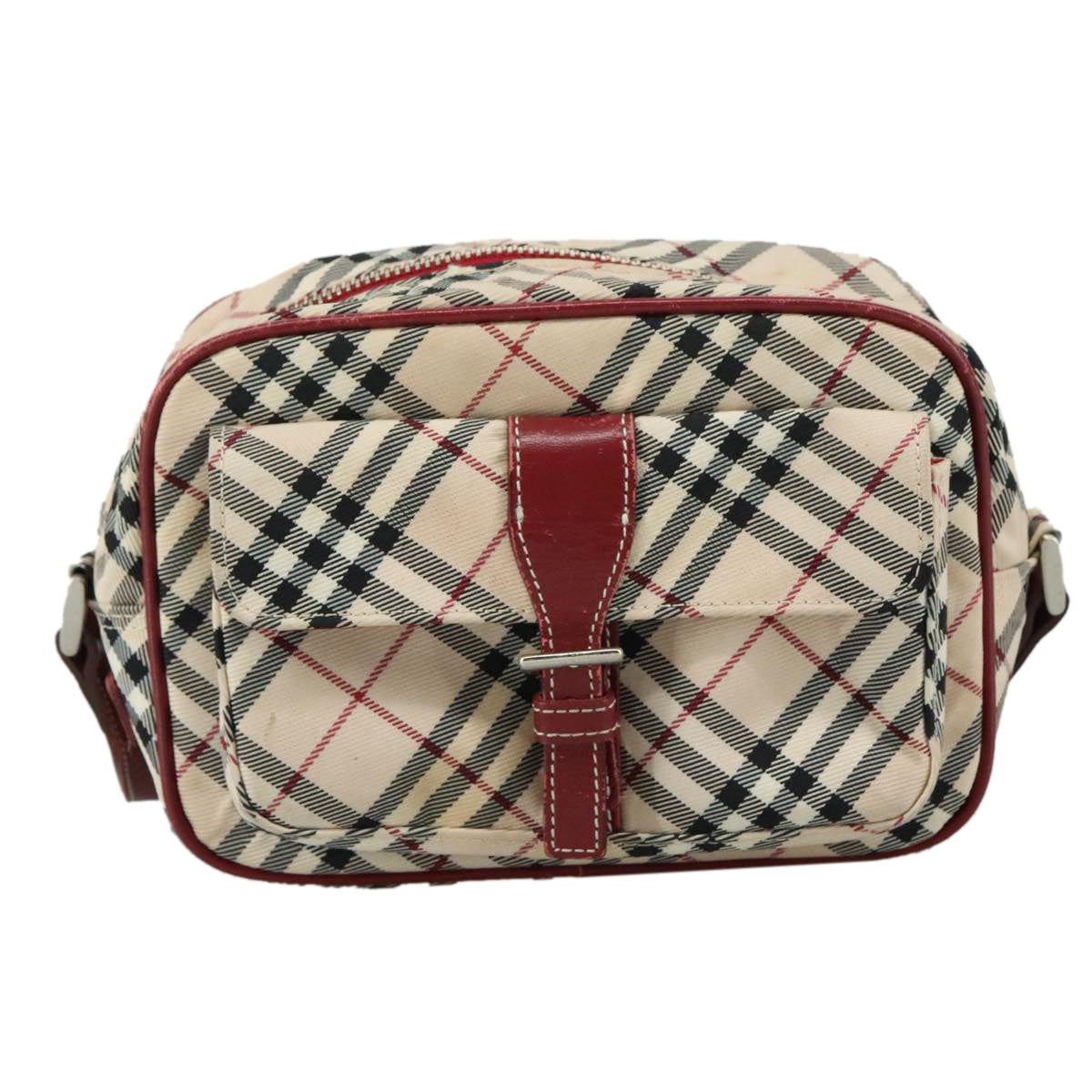 BURBERRY Nova Check Blue Label Shoulder Bag Nylon Beige Silver Auth 108828