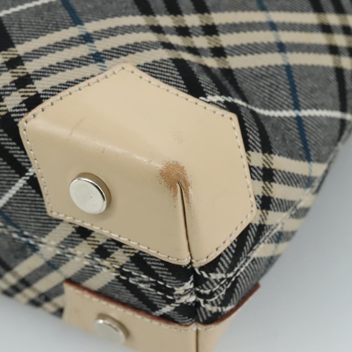 BURBERRY Nova Check Blue Label Tote Bag Canvas Navy Beige Silver Auth 108831