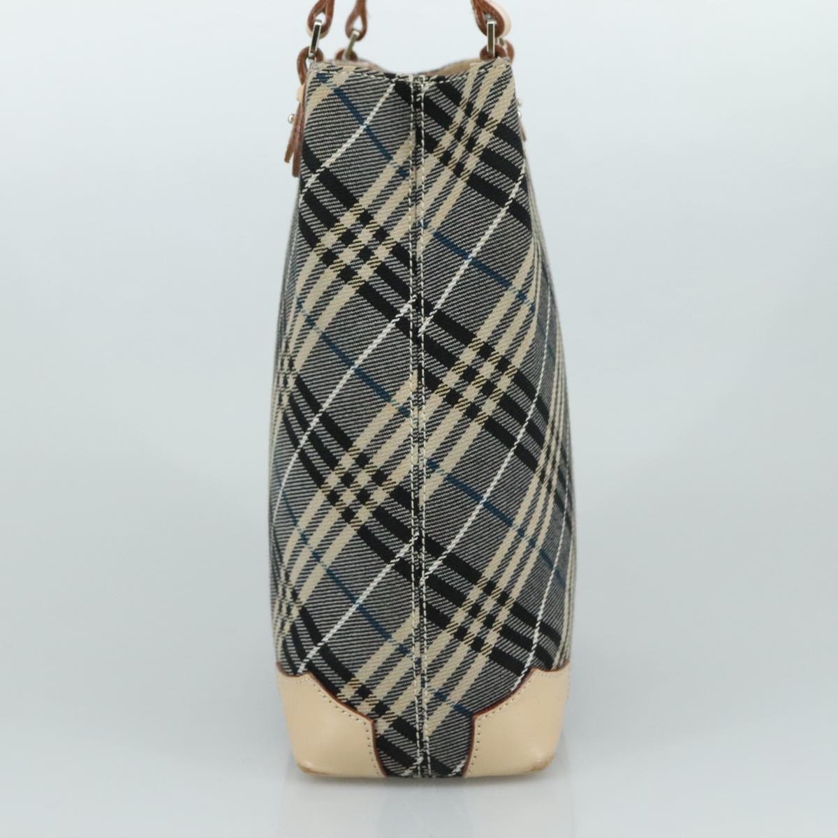 BURBERRY Nova Check Blue Label Tote Bag Canvas Navy Beige Silver Auth 108831