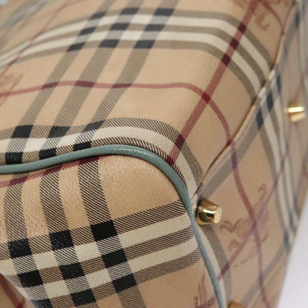 BURBERRY Nova Check Tote Bag PVC Leather Beige Green gold Auth 108860