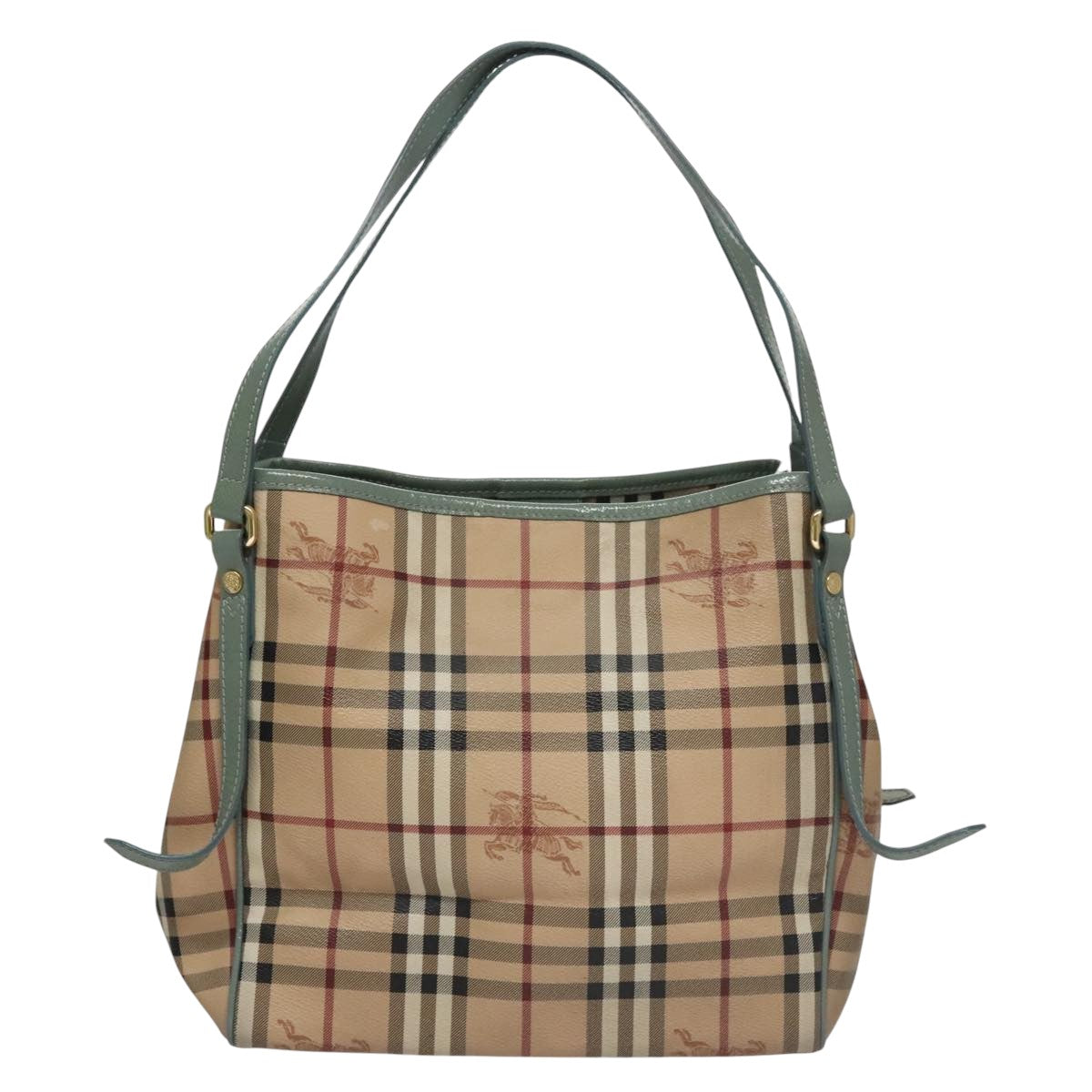 BURBERRY Nova Check Tote Bag PVC Leather Beige Green gold Auth 108860