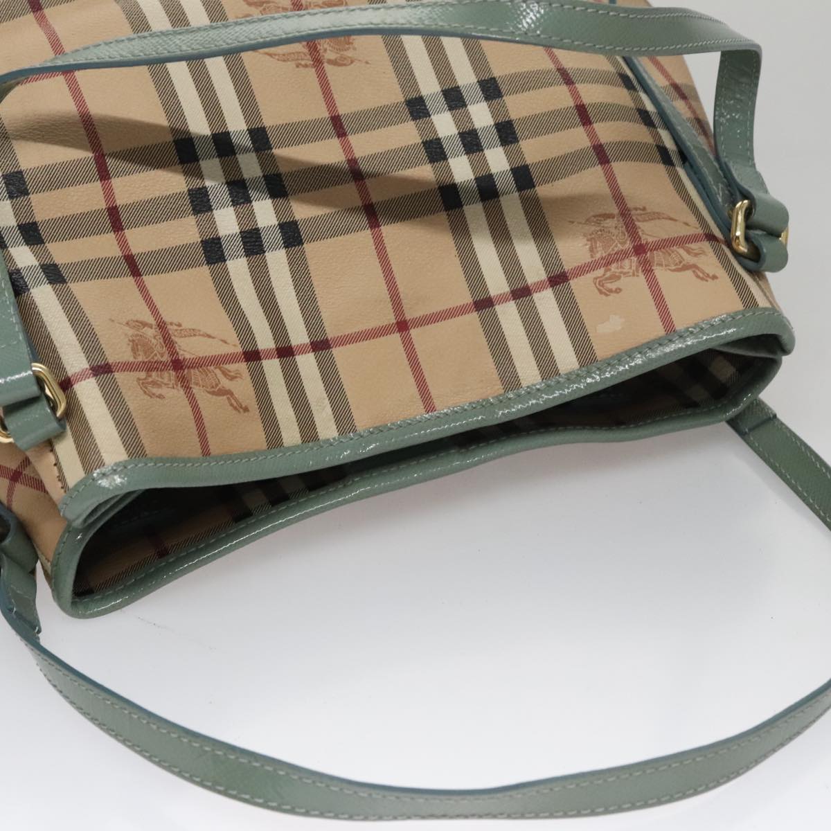 BURBERRY Nova Check Tote Bag PVC Leather Beige Green gold Auth 108860