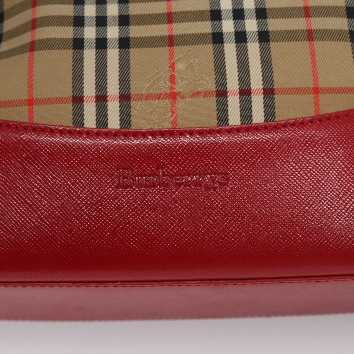 Burberrys Nova Check Hand Bag Canvas Leather Beige Red gold Auth 108865