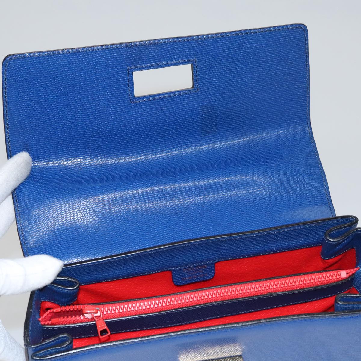 CELINE Hand Bag Leather 2way Blue Gold Auth 108868V