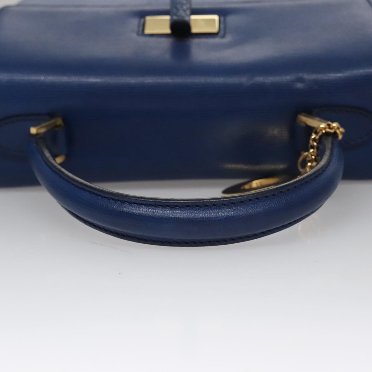 CELINE Hand Bag Leather 2way Blue Gold Auth 108868V