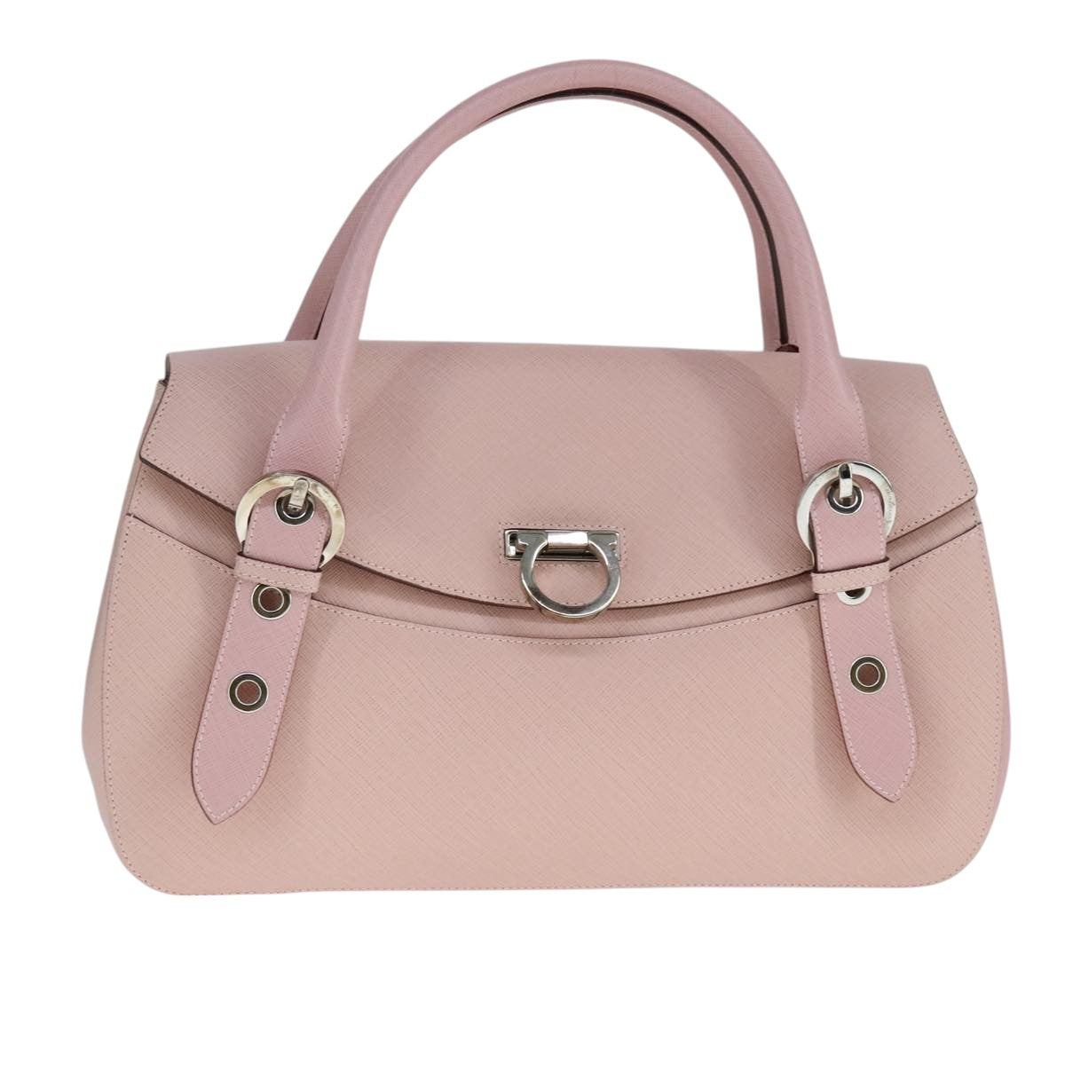 Salvatore Ferragamo Gancini Hand Bag Leather Pink Auth 108902V