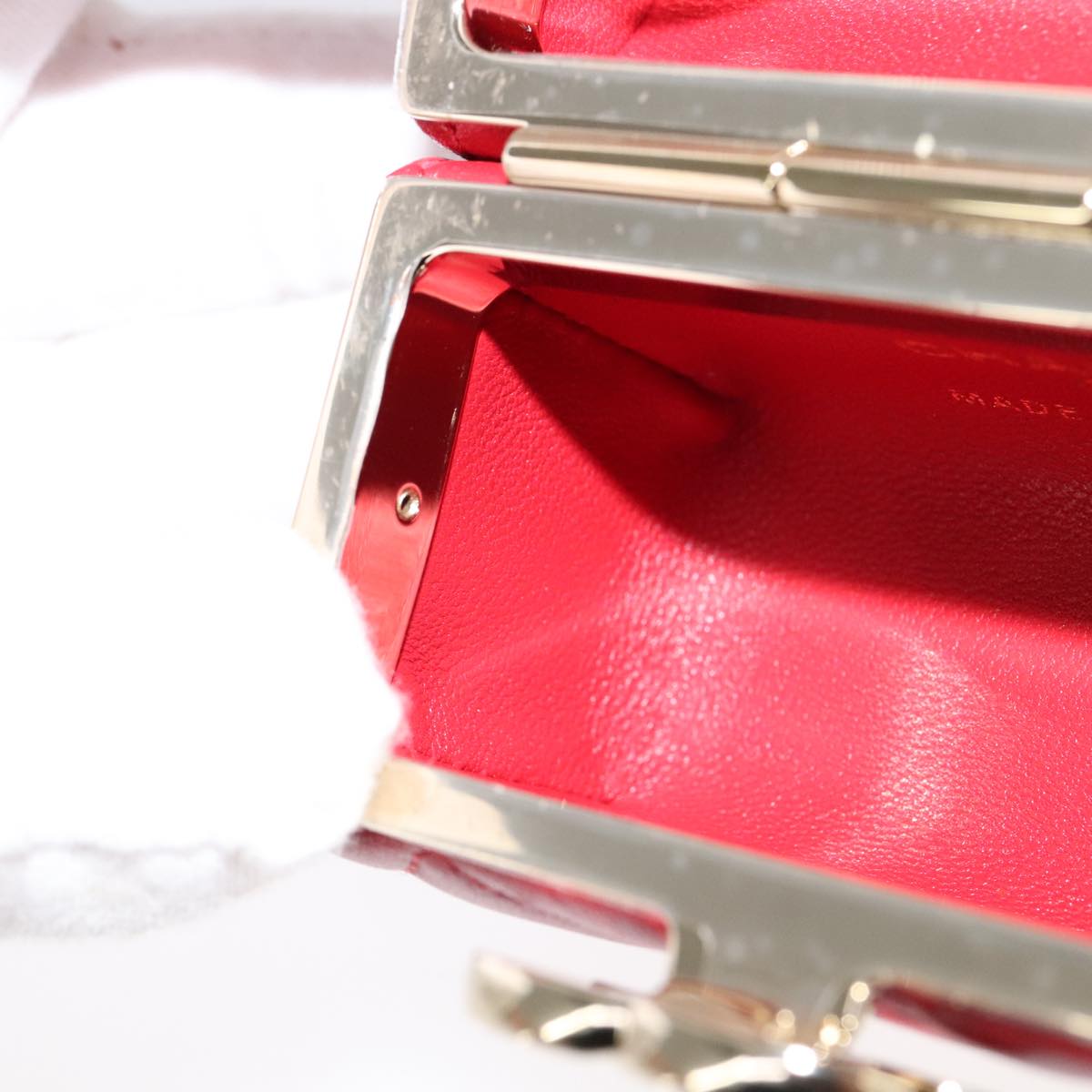 CHANEL Small Box Matelasse Chain Pouch Lamb Skin Red CC Auth 108916AV