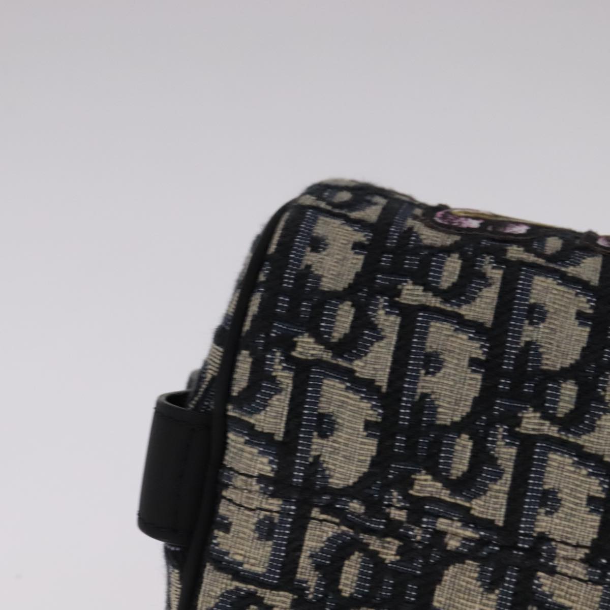 Christian Dior Trotter Canvas Oblique Rabbit Shoulder Bag Navy Auth 108919SM