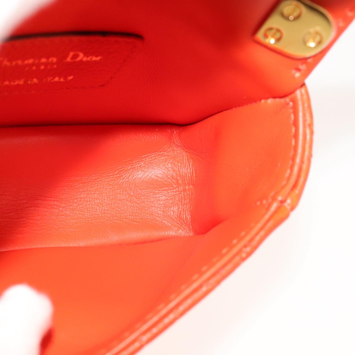 Christian Dior Caro Micro Chain Canage Shoulder Bag Leather Orange Auth 108920SAM