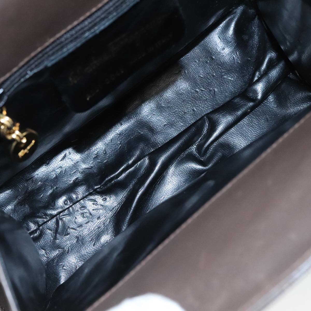 Salvatore Ferragamo Chain Shoulder Bag Leather Brown Gold Auth 108953