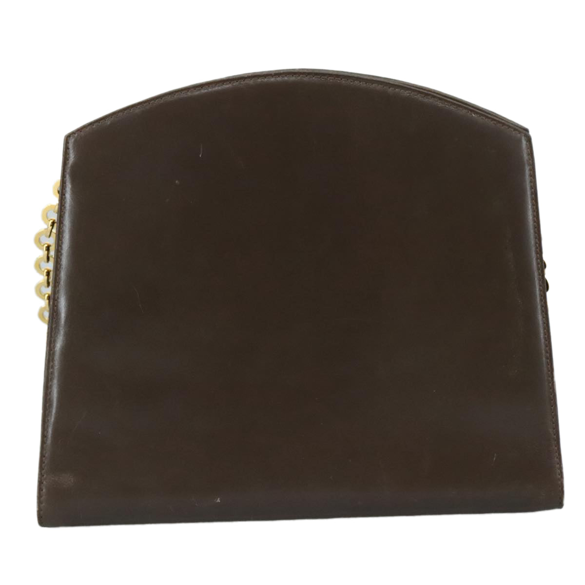 Salvatore Ferragamo Chain Shoulder Bag Leather Brown Gold Auth 108953