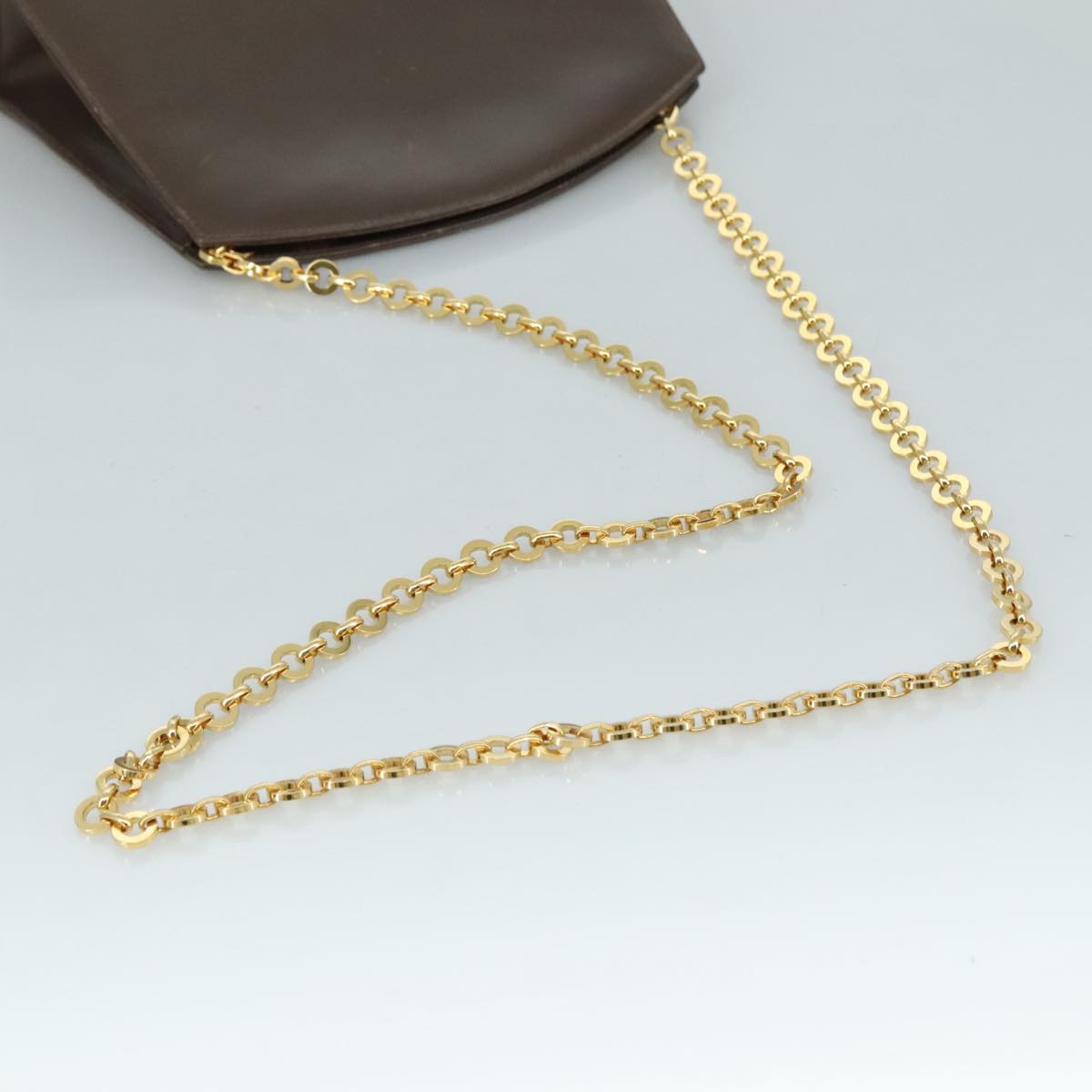 Salvatore Ferragamo Chain Shoulder Bag Leather Brown Gold Auth 108953