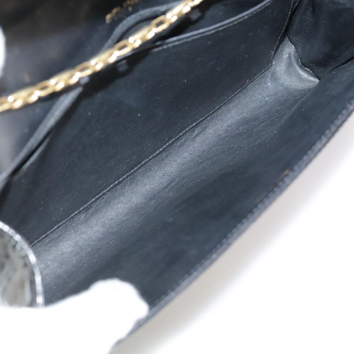 CELINE Chain Shoulder Bag Patent leather Black Auth 108958