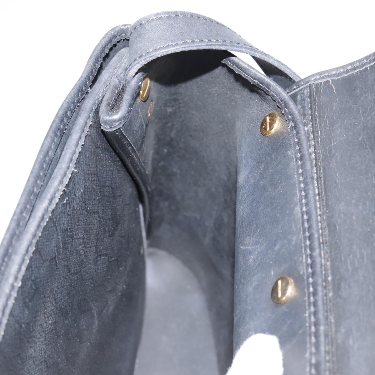 Christian Dior Honeycomb Canvas Shoulder Bag PVC Leather Black Gold Auth 109067