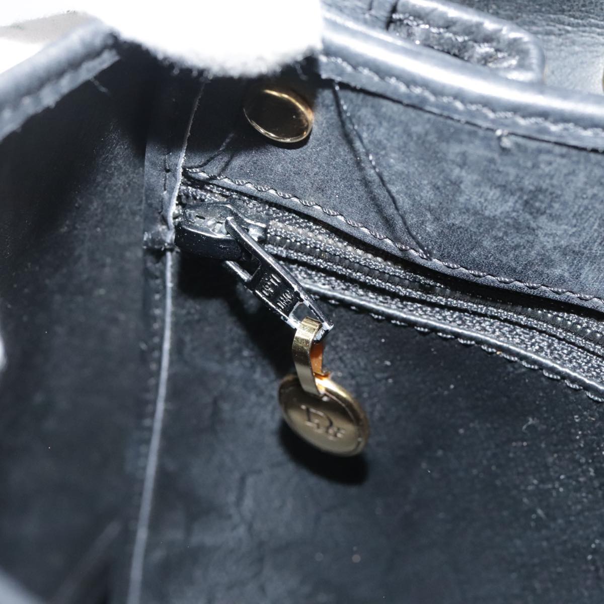 Christian Dior Honeycomb Canvas Shoulder Bag PVC Leather Black Gold Auth 109067