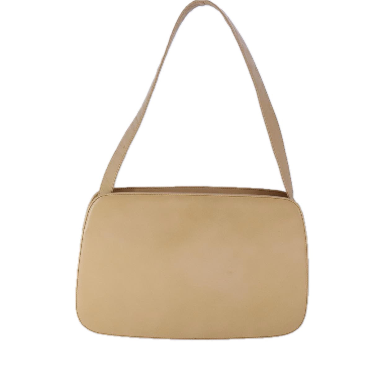 PRADA Shoulder Bag Leather Beige Silver Auth 109082