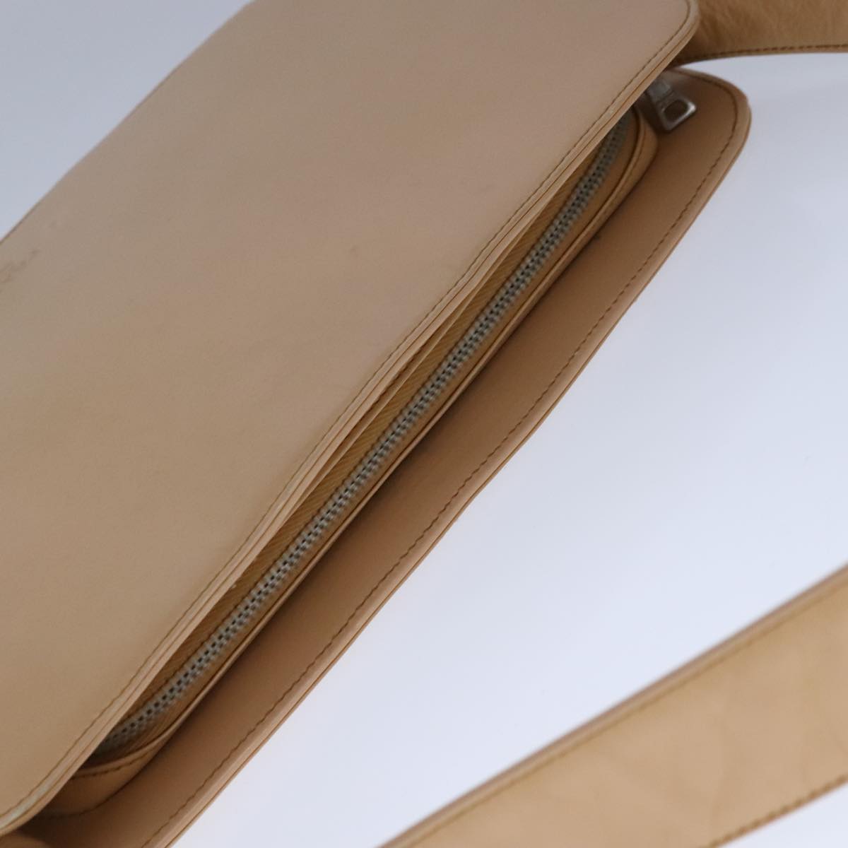 PRADA Shoulder Bag Leather Beige Silver Auth 109082