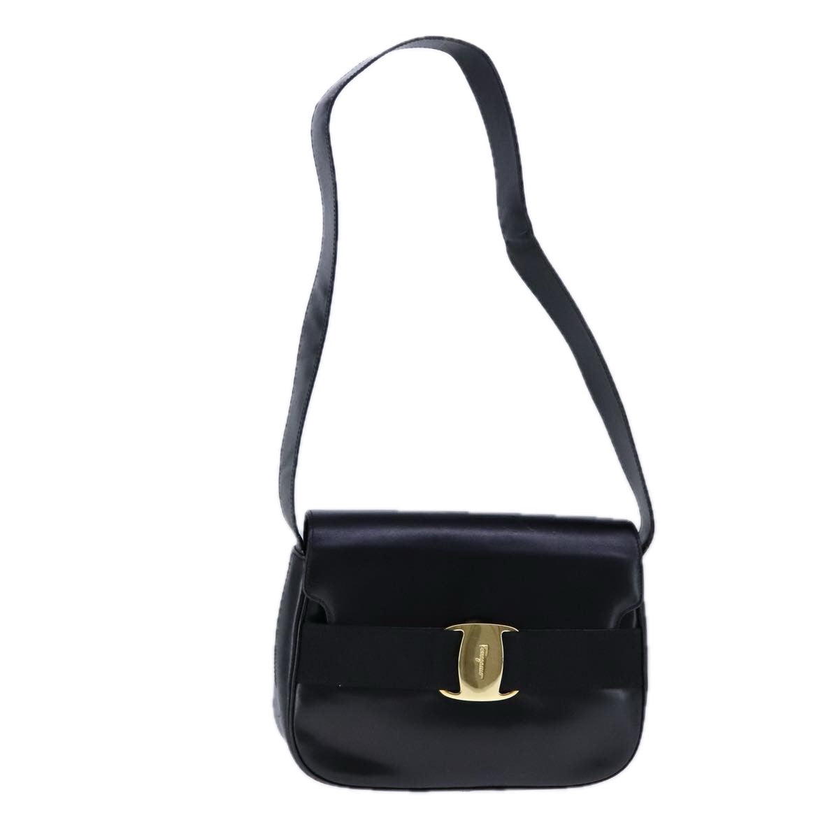 Salvatore Ferragamo Vala Shoulder Bag Leather Black Gold Auth 109105