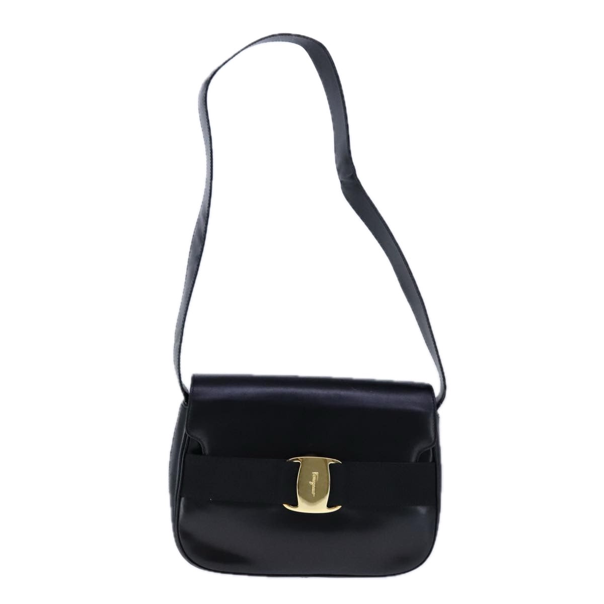 Salvatore Ferragamo Vala Shoulder Bag Leather Black Gold Auth 109105