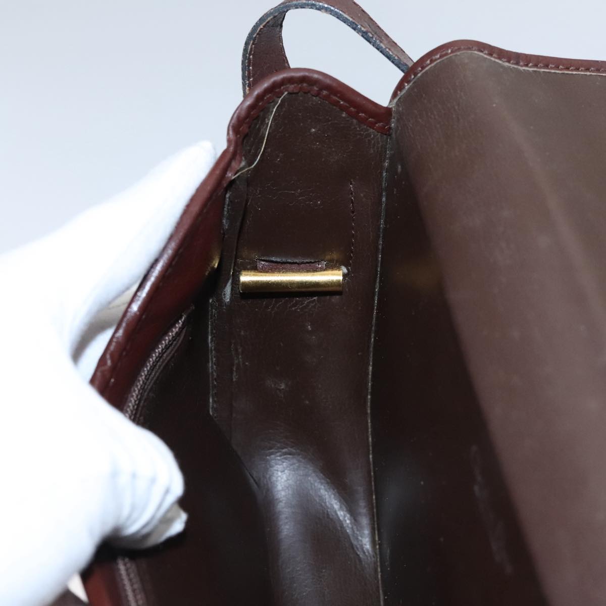 Christian Dior Shoulder Bag Leather Bordeaux Gold Auth 109198