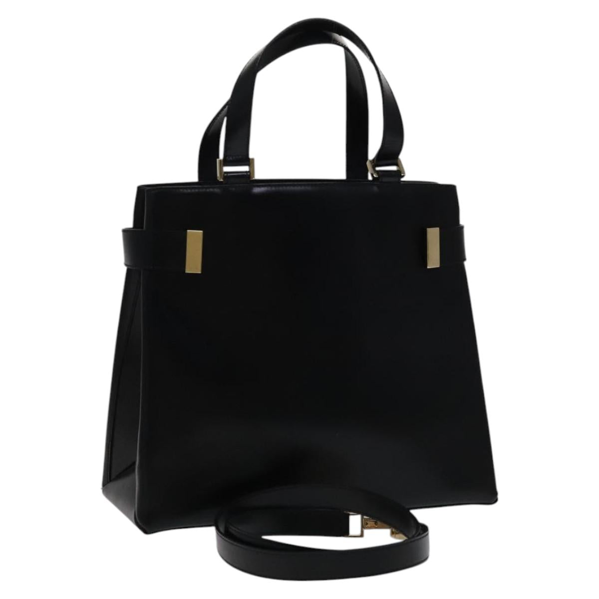 GUCCI Hand Bag Leather 2way Black Gold 000 2046 0562 Auth 109217