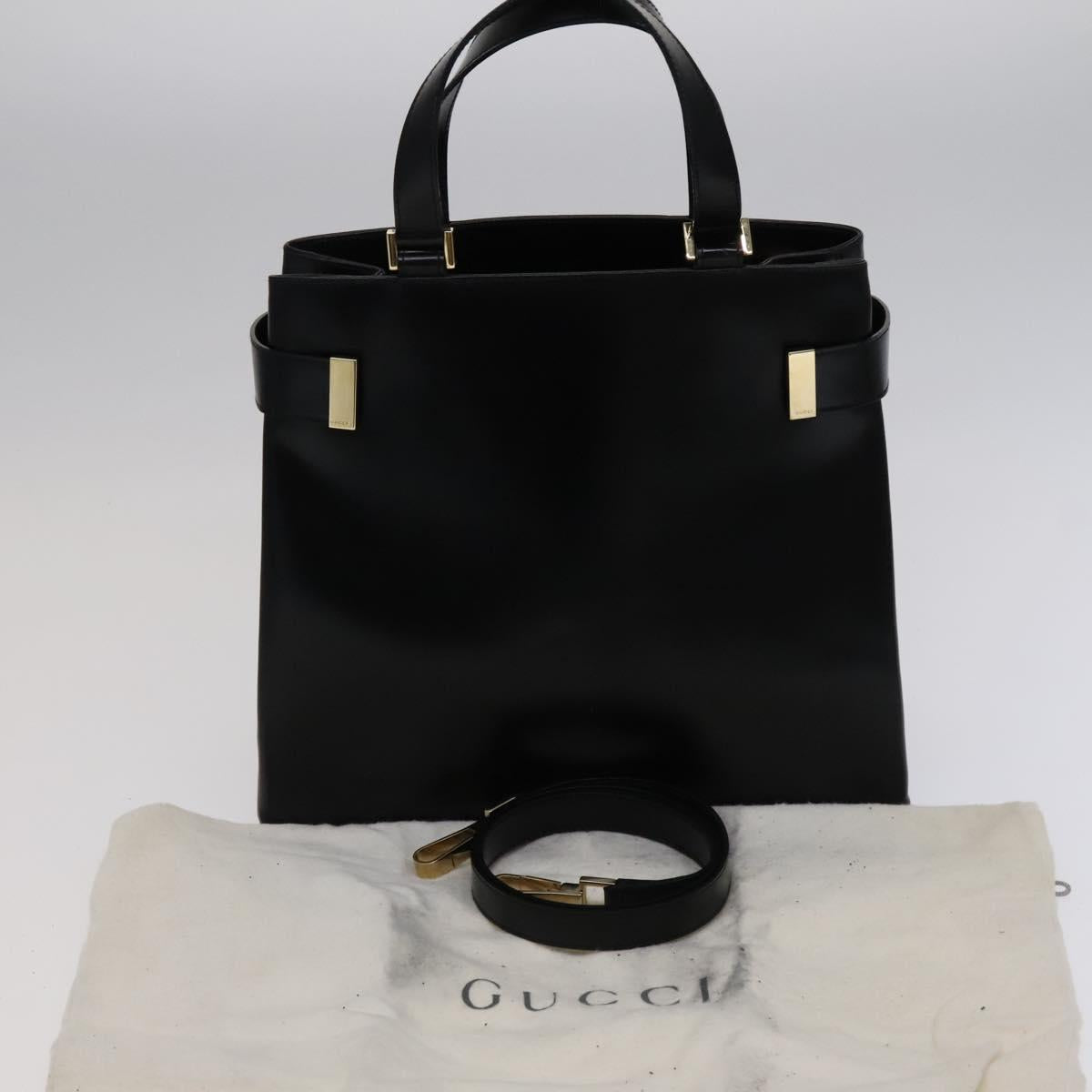 GUCCI Hand Bag Leather 2way Black Gold 000 2046 0562 Auth 109217