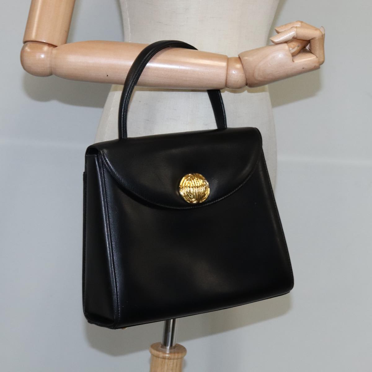GIVENCHY Hand Bag Leather Black Gold Auth 109282