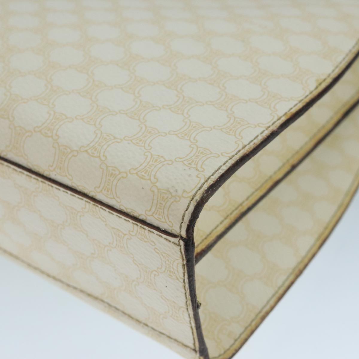 CELINE Macadam Canvas Hand Bag PVC Leather White Gold Auth 109369