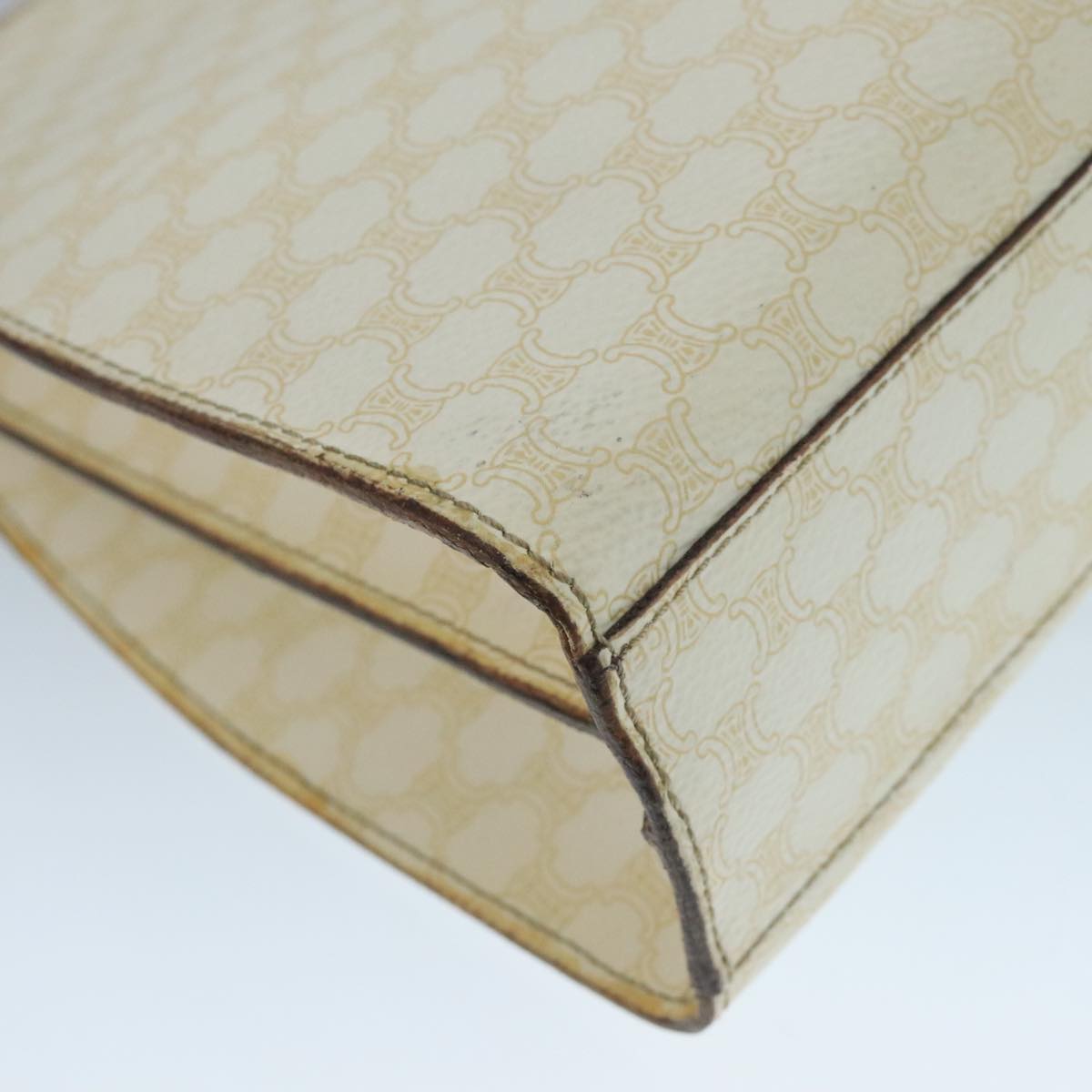 CELINE Macadam Canvas Hand Bag PVC Leather White Gold Auth 109369