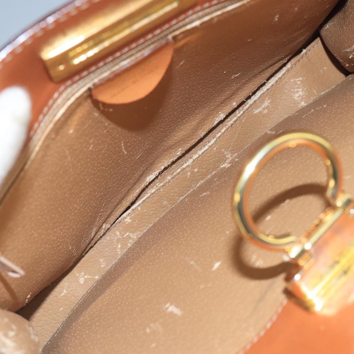 CELINE Macadam Canvas Hand Bag PVC Leather White Gold Auth 109369