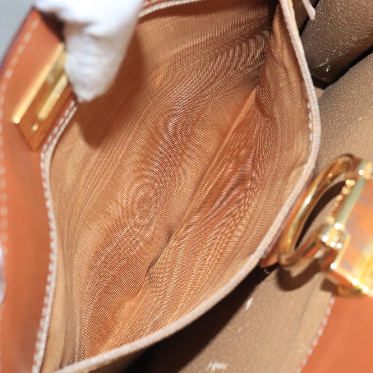 CELINE Macadam Canvas Hand Bag PVC Leather White Gold Auth 109369