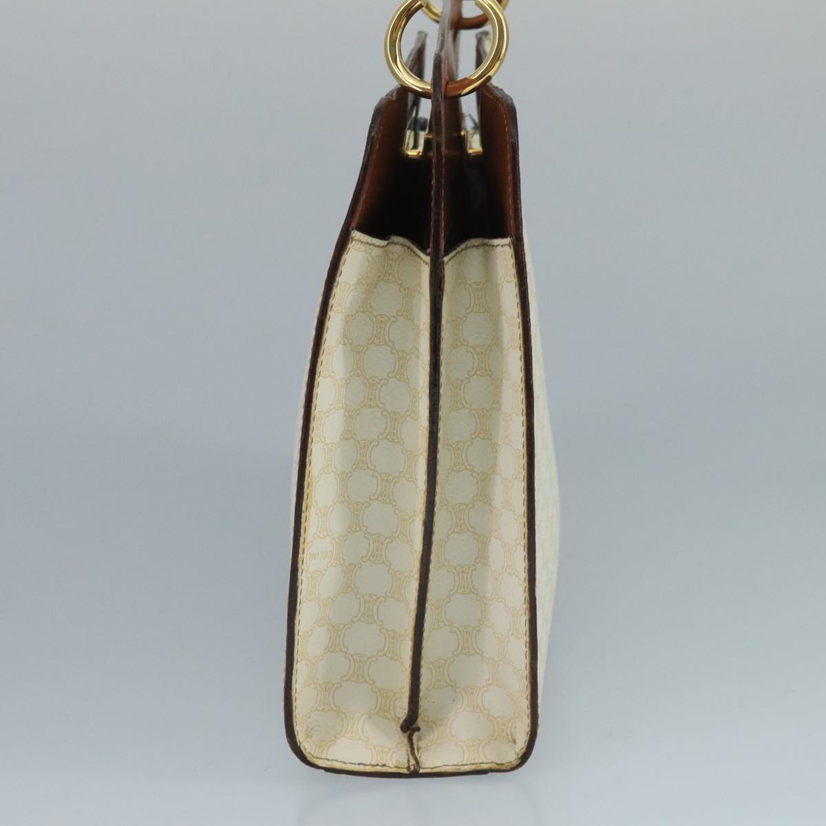 CELINE Macadam Canvas Hand Bag PVC Leather White Gold Auth 109369