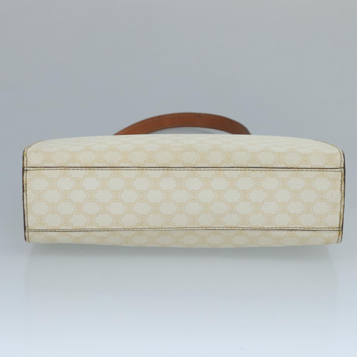 CELINE Macadam Canvas Hand Bag PVC Leather White Gold Auth 109369