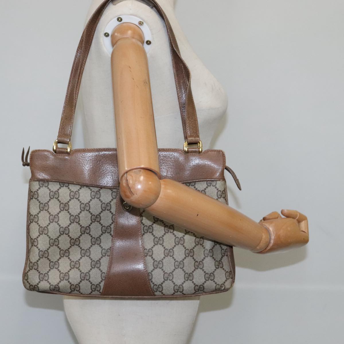 GUCCI GG Supreme Hand Bag PVC Leather Beige 10 02 021 Auth 109381