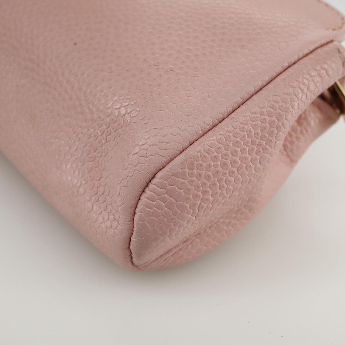 CHANEL COCO Mark Pouch Caviar Skin Pink Gold CC Auth 109423