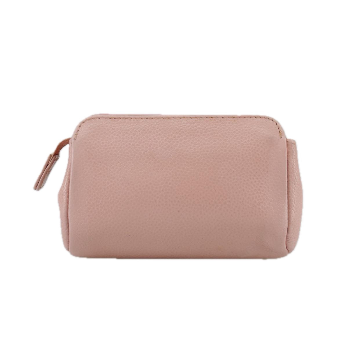 CHANEL COCO Mark Pouch Caviar Skin Pink Gold CC Auth 109423