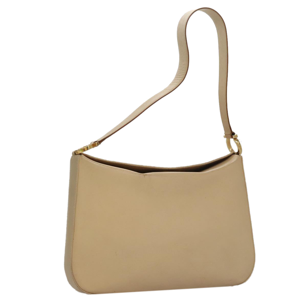 Salvatore Ferragamo Gancini Shoulder Bag Leather Beige Gold Auth 109481