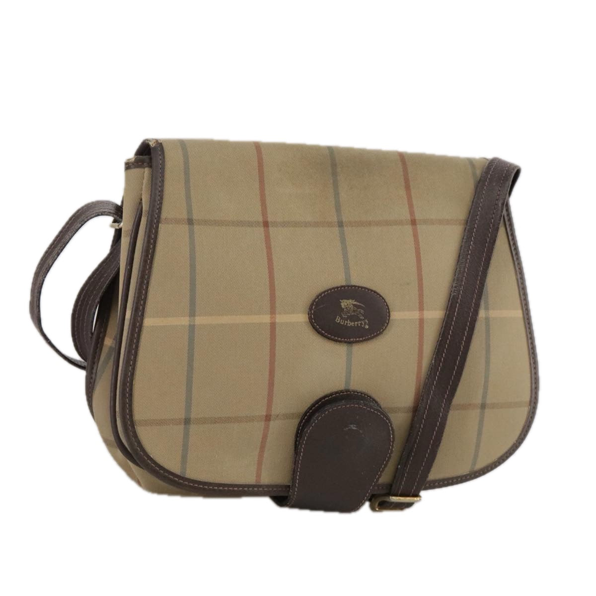 Burberrys Nova Check Shoulder Bag Canvas Brown Auth 109485