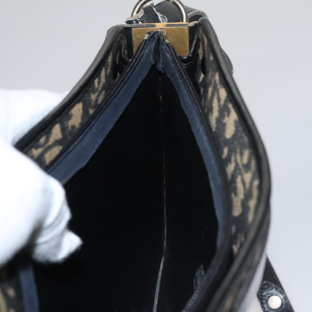 Christian Dior Trotter Canvas Shoulder Bag Navy Auth 109699