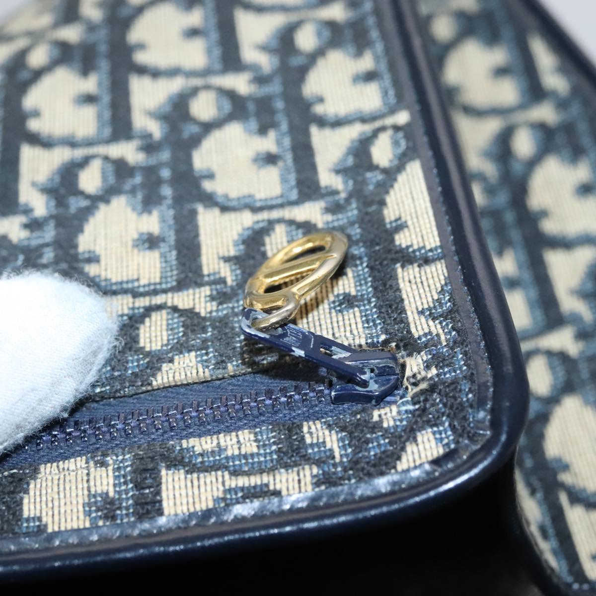 Christian Dior Trotter Canvas Shoulder Bag Navy Auth 109700