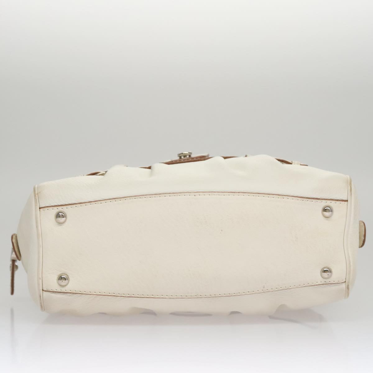 Salvatore Ferragamo Gancini Hand Bag Leather White Silver Auth 109712