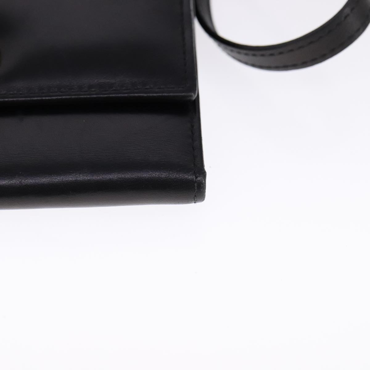 Salvatore Ferragamo Gancini Shoulder Wallet Leather Gold Black Auth 109714